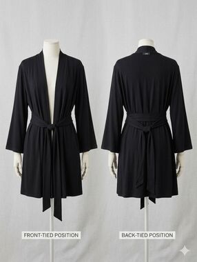 Alfani Black Open Mid-Length Jacket Sz XL Tie Front or Back  Supima Cotton Modal